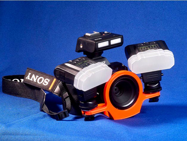 Bracket for Sony 50mm macro lens and Meike macro flash kit. Type A.