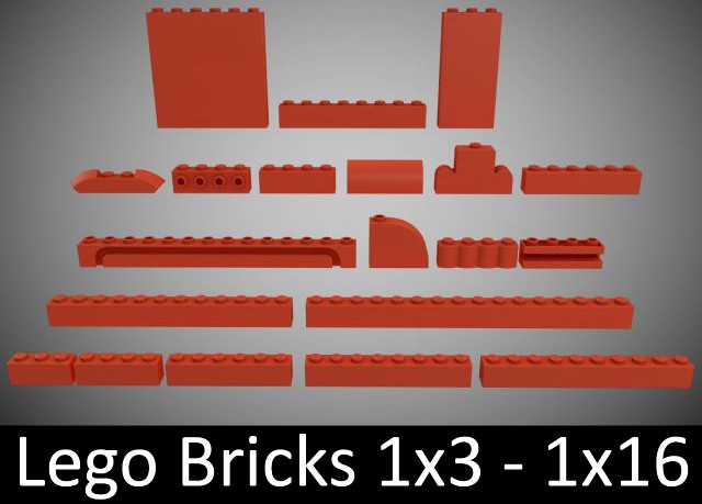 Lego Bricks 1x3  1x16 3D Model