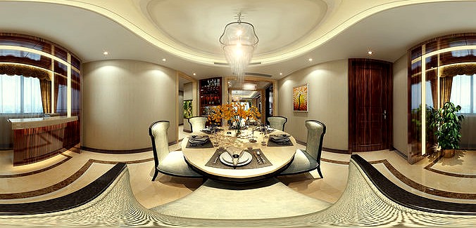 Living neo-classical style dining room kitchen space 01