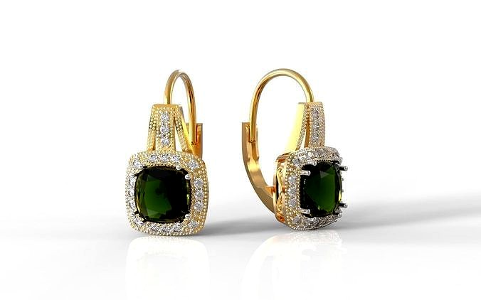 Earring with square cushion  | 3D