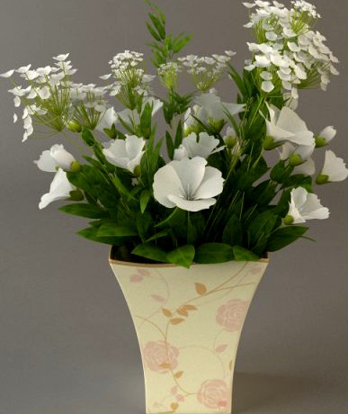 White Flower Bouquet in Vase 3D Model