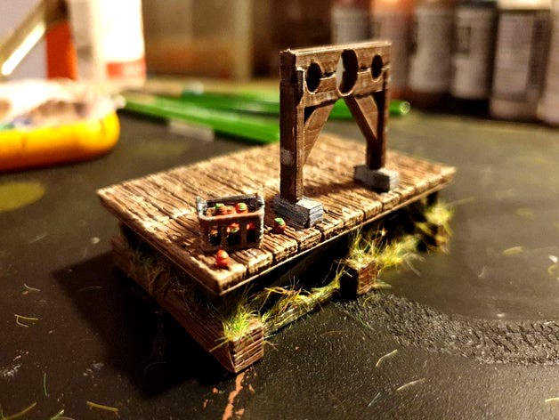 Medieval stocks with platform and rotten tomatoes 28mm