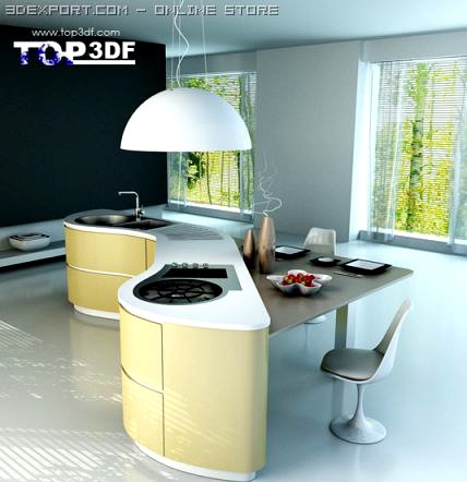 Modern kitchen scene 3D Model
