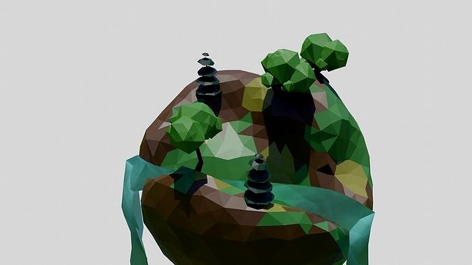 Isometric Low Poly Island With Trees