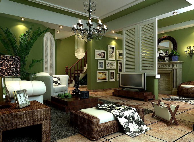 Green style European living room 1719