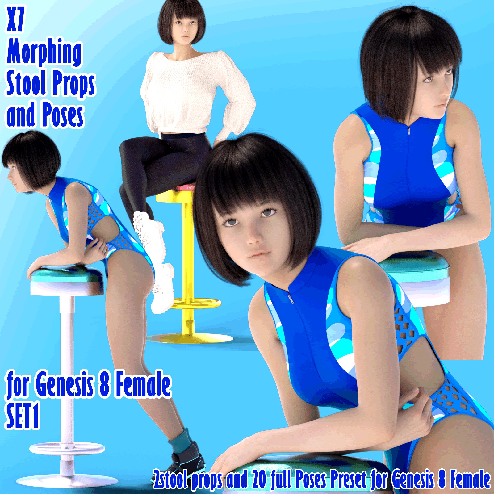 X7 Morphing Stool Props and Poses for Genesis 8 Female  SET1
