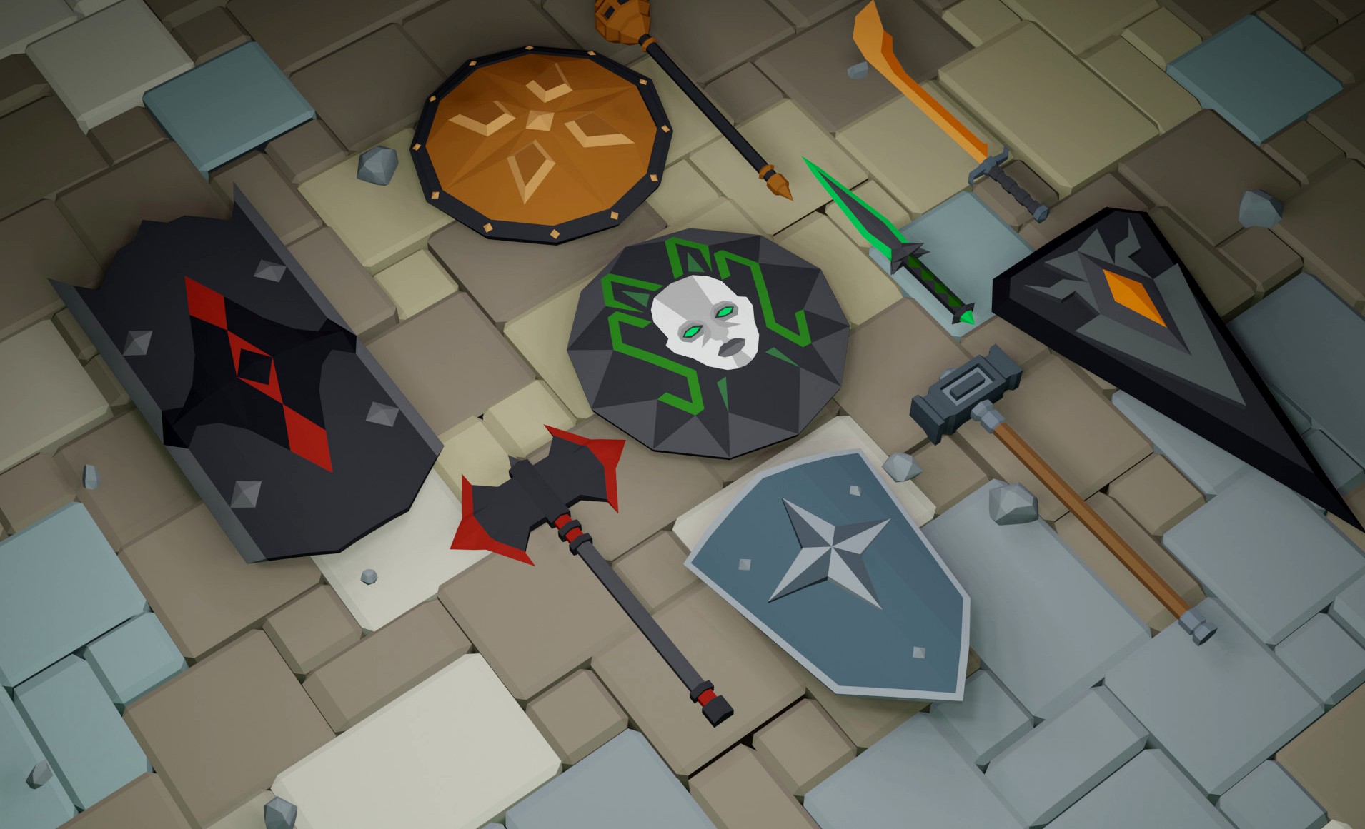Low Poly - Shields And Weapons