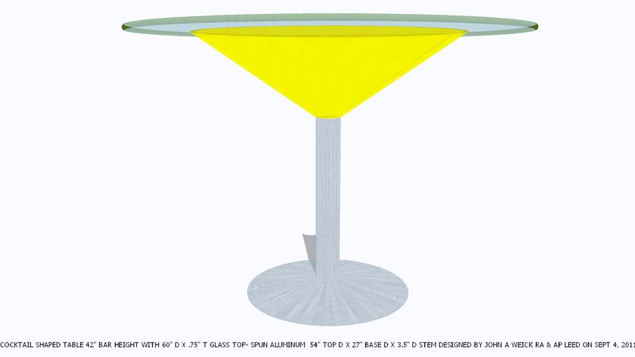 TABLE COCKTAIL SHAPED BAR HT YELLOW DESIGNED BY JOHN A WEICK RA