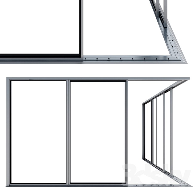 Minimal frame window 04, 2,5 m Hight, sliding panels Angle