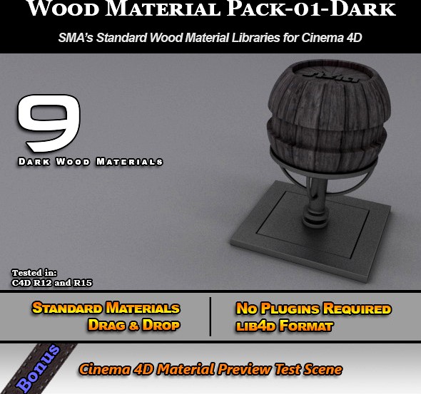 Standard Wood Material Pack-01-Dark for Cinema 4D