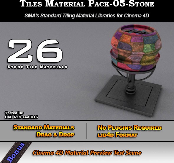 Standard Tiles Material Pack-05-Stone for C4D