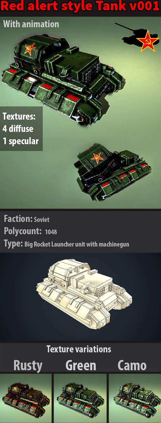 Red alert soviet style tank with animation v001