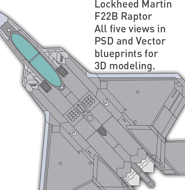 Lockheed F22 B Raptor blueprints for 3D modeling