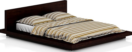 Wooden Bed with Stripped Bedclothes