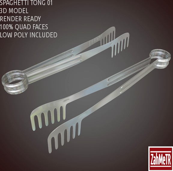 Spaghetti Tong 3D Model Low - High Poly