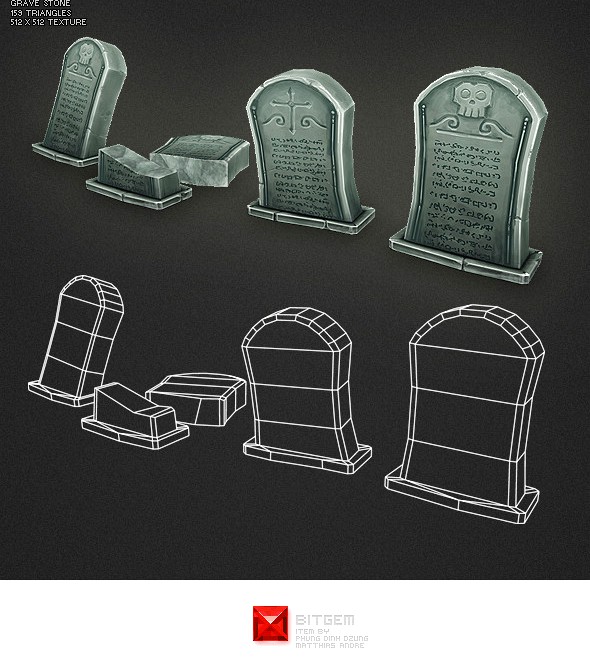 Low Poly Grave Stone 01