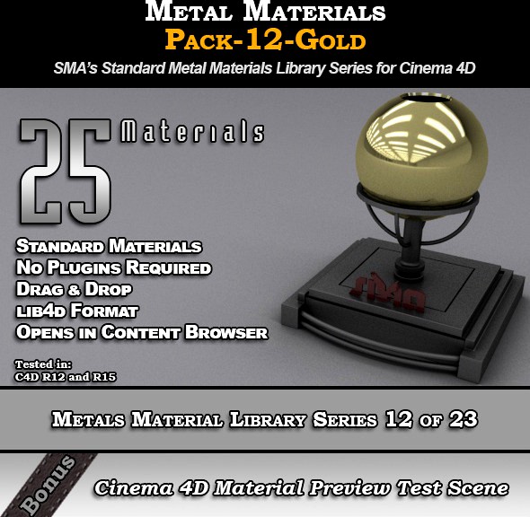 Metals Material Pack-12-Gold for Cinema 4D
