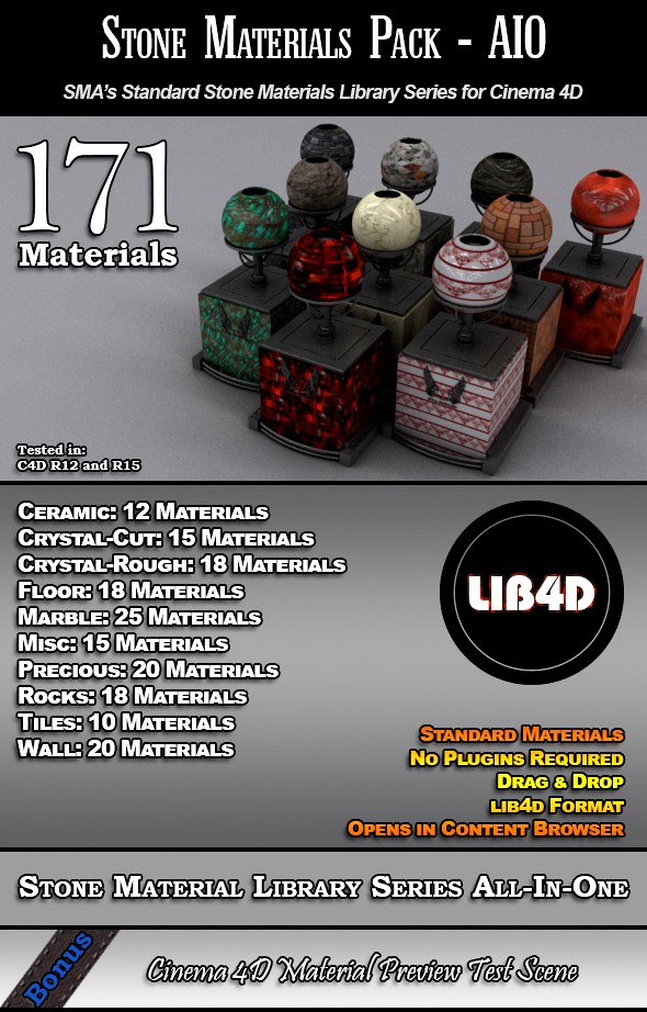 171 Standard Stone Materials Pack AIO for C4D