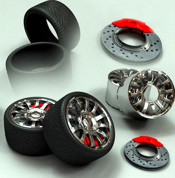 Tire &amp; Rim, Brake Pad and Brake Disc Model