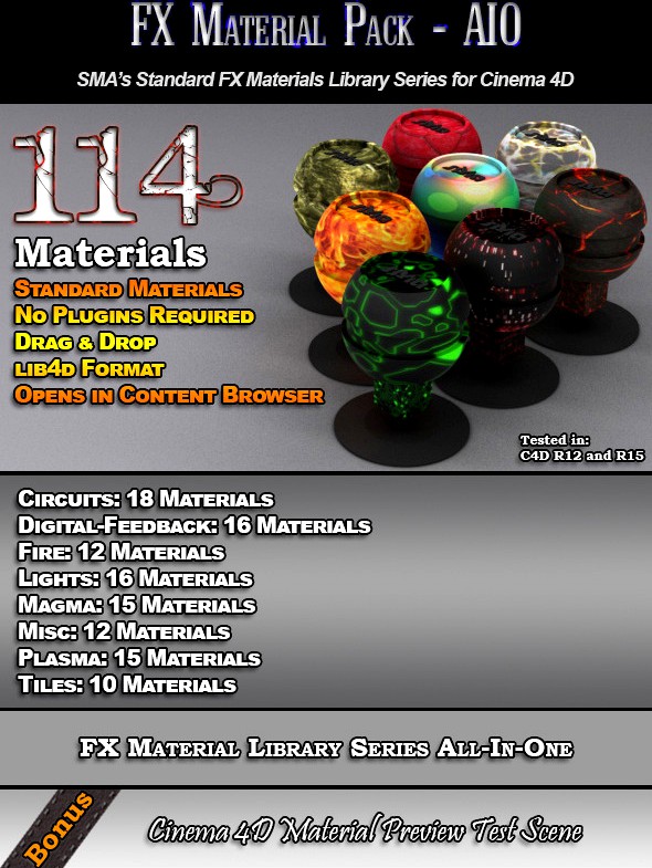 114 Standard FX Materials Pack AIO for Cinema 4D