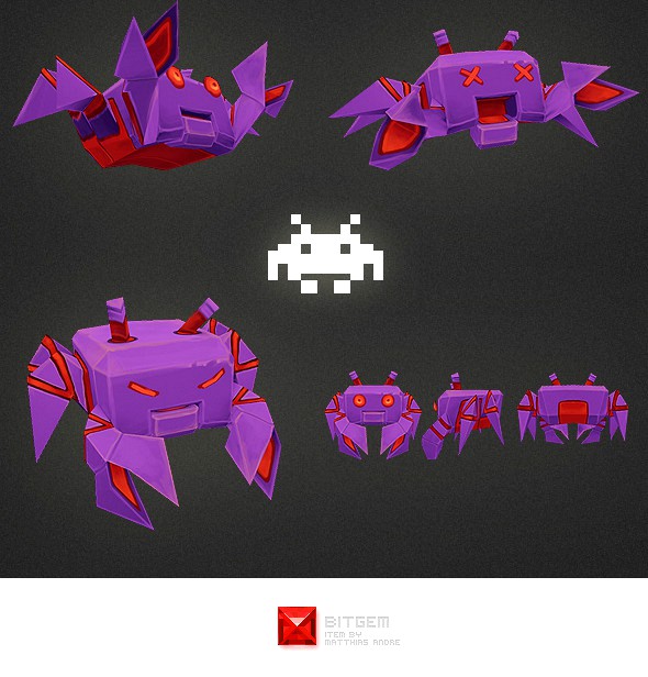 Low Poly Space Invader Alien 04
