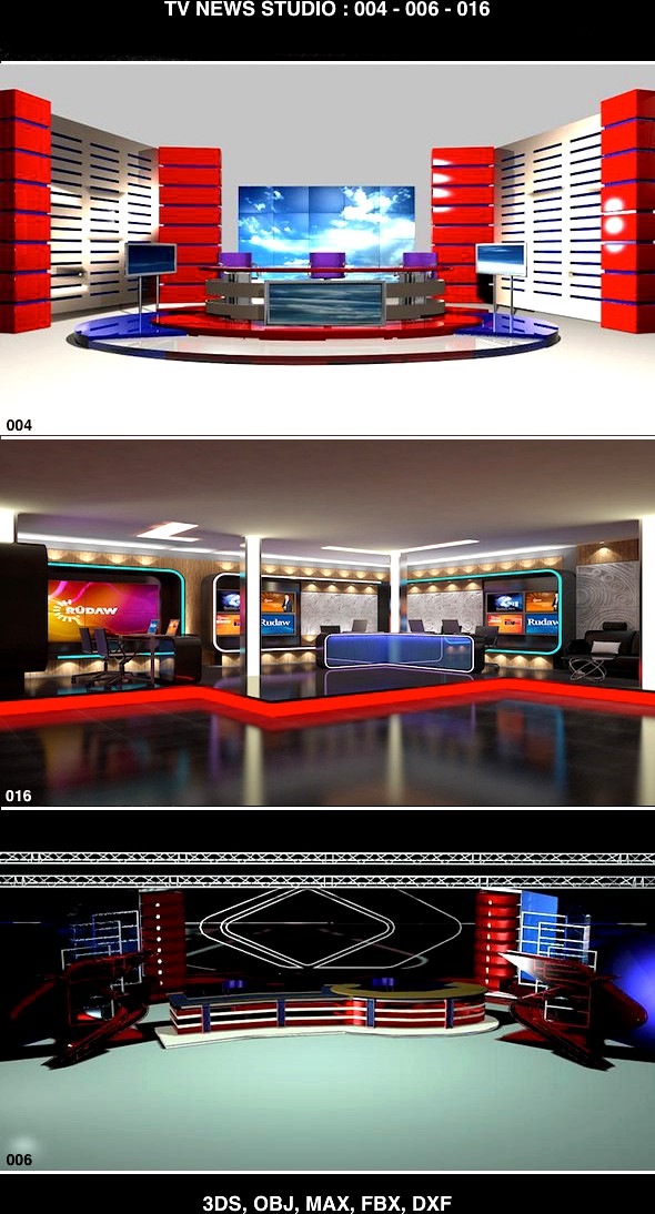 Tv News Studio Set Design Bundle  004 - 006 - 016