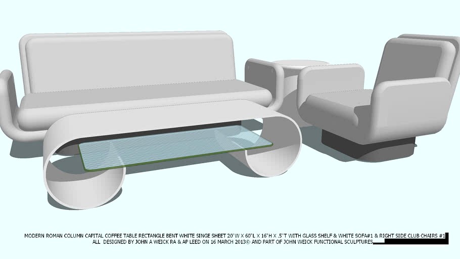 WHITE SOFA & CHAIR & WHITE CAPITAL COFFEE TABLE BY JOHN A WEICK RA