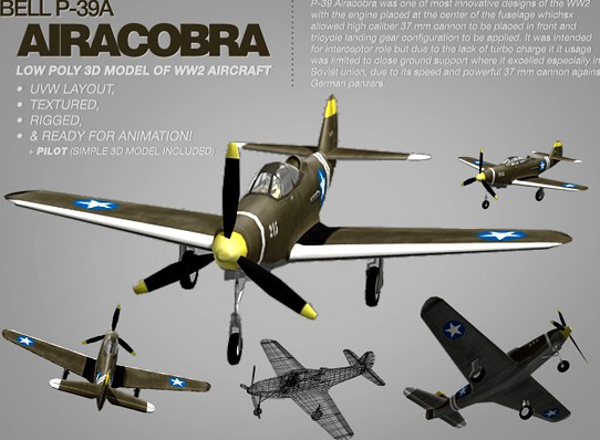 Bell P-39A Airacobra 3d model of WW2 aircraft