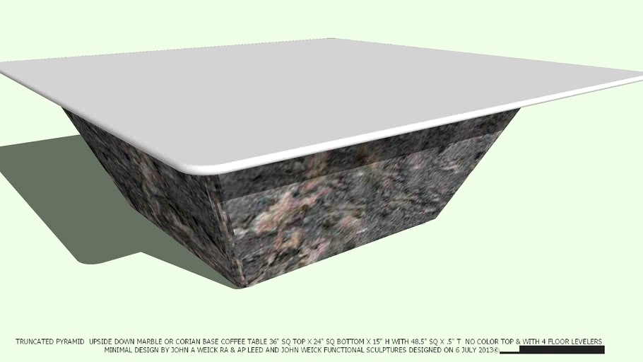 COFFEE TABLE TRUNCATED PYRAMID MARBLE 48 NO COLOR TOP BY JOHN A WEICK RA