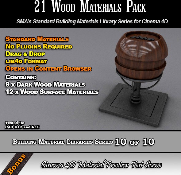 21 Standard Wood Materials Pack for Cinema 4D
