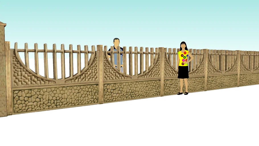 BEIGE FENCING IN CEMENT ROUND STONES FORMS SHIP MODEL