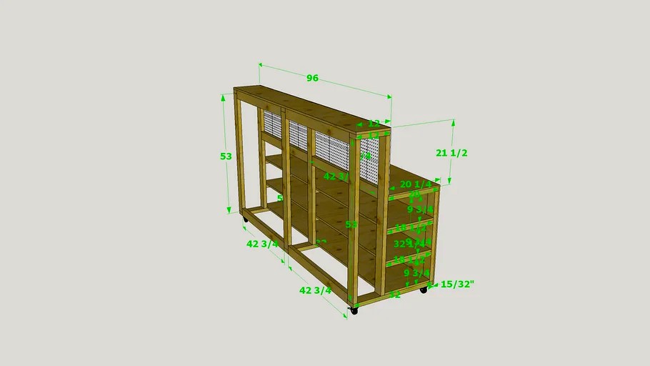 Rolling wood cart - Narrow back- w/ pegboard