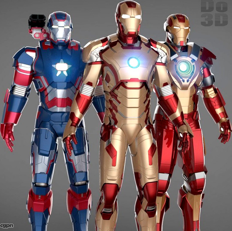 Iron Man 3 Suits - Mark 42 Tony Stark Armor &amp; Patriot Armor &amp; Mark 17 Heartbreaker Armor3d model