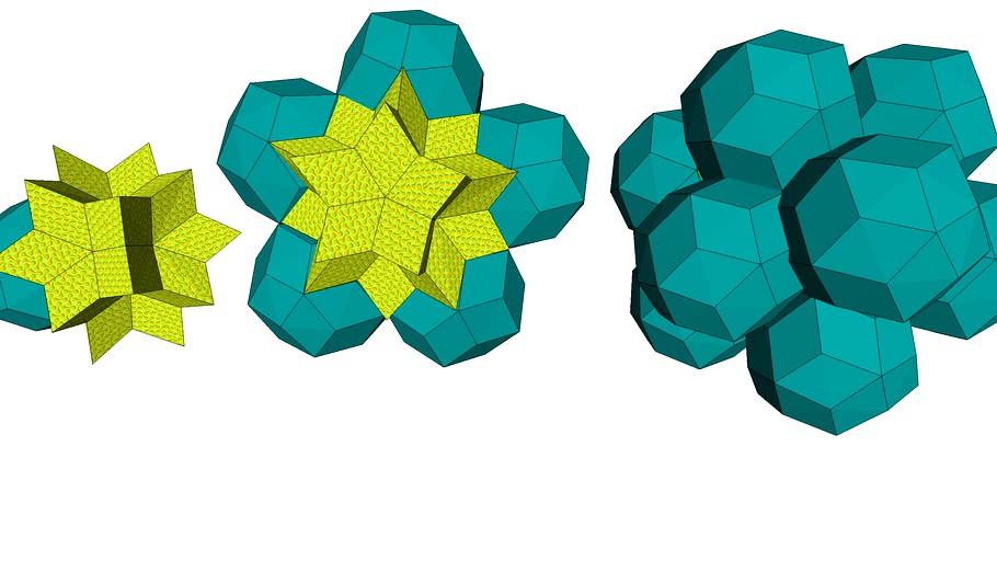 Rhombic Hexecontahedron and Rhombic Triacontahedra clusters combined to form Quasicrystal