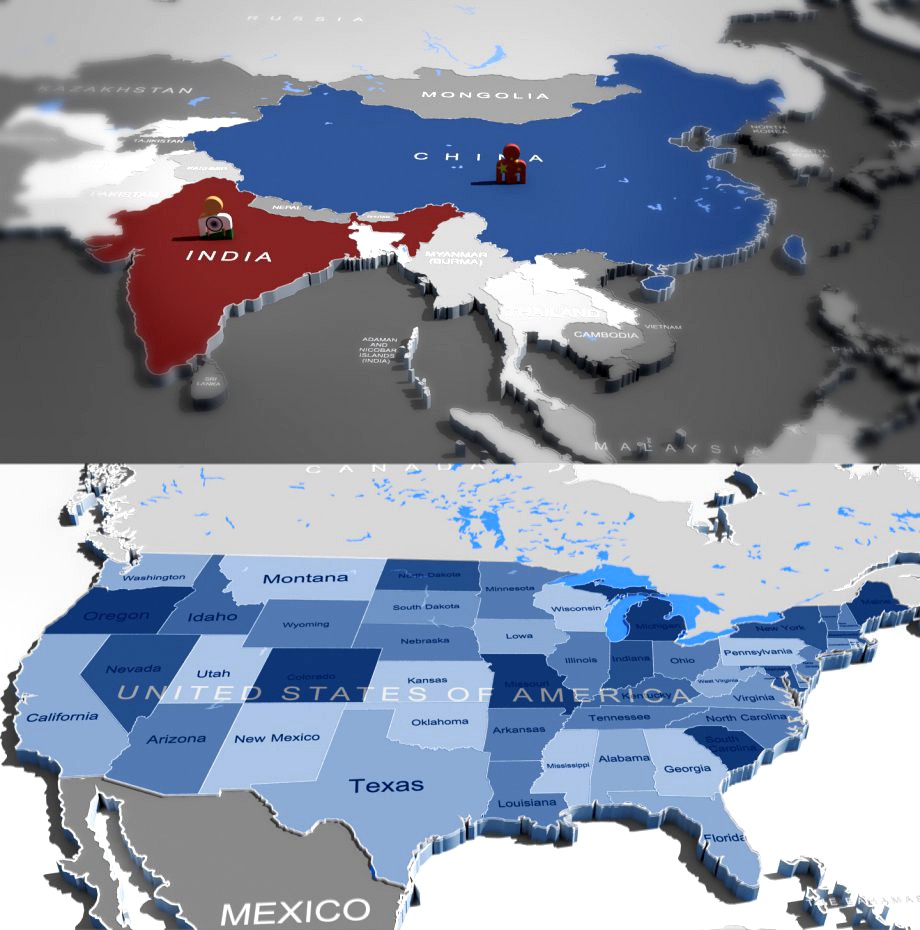 World map and USA map3d model