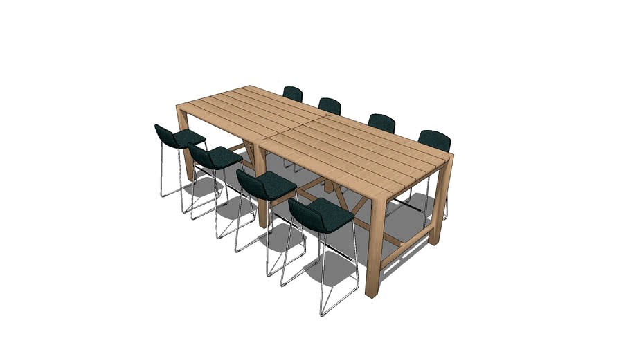 Cafe Table Scenario - High Rectangular Table Seating 8