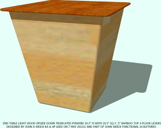 END TABLE 20 TRUNCATED LIGHT WOOD PYRAMID BAMBOO TOP BY JOHN A WEICK RA