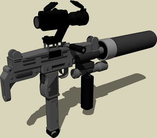 UZI, Upgraded with: Aim-Point, Flash Ligth, Silencer, and a grip