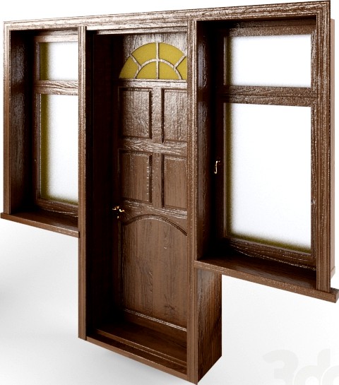 Окна и двери деревянные темно-коричневые