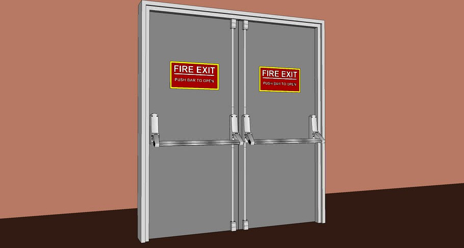 Commercial Steel Dual Fire Doors - 36 in /w Crossbar Type Exit Device - Type 1
