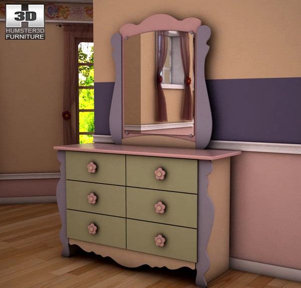 3D model of Ashley Doll House Sleigh Dresser &amp; Mirror