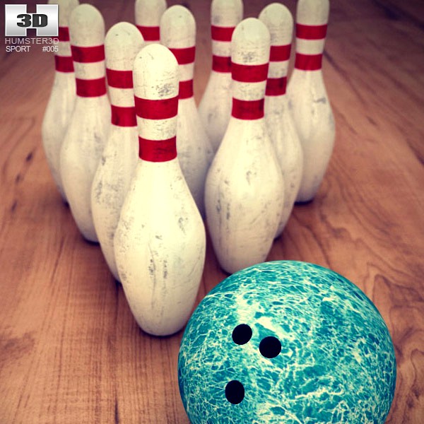 3D model of Bowling Pins &amp; Ball Set
