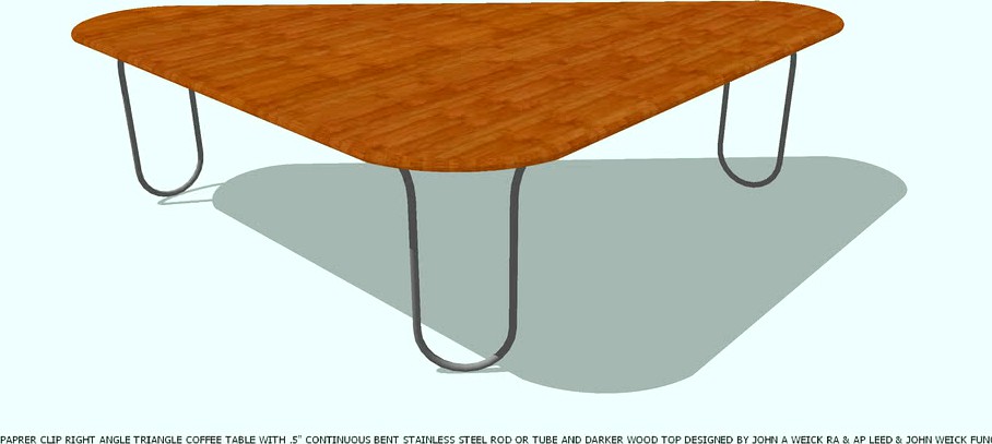 COFFEE TABLE RIGHT ANGLE 2 EQUAL SIDES TRIANGLE TOP BY JOHN A WEICK RA