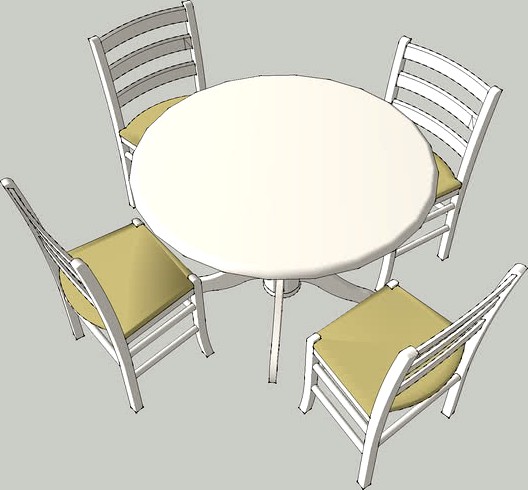 Round dining table with four chairs