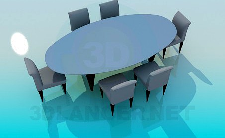 3D Model Oval table and dining room for dinning room
