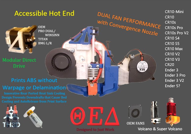 QED Hot End Cooling System with Convergence Part Cooling Nozzle for: Creality CR10 CR10S Pro V2 Ender3 Ender5 MicroSwiss E3DV6 Volcano Hotend 4010 5015 Direct Drive by magnokneeto