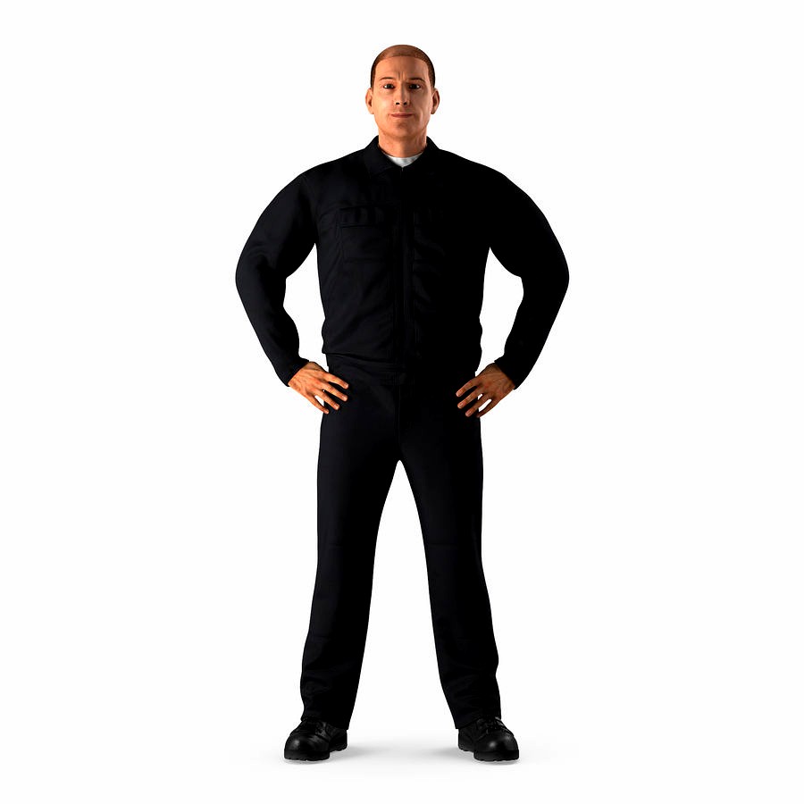 Worker Black Uniform Standing Pose 3D Model