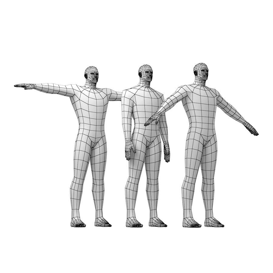 Male Hero Base Mesh with Detalied Head and Limbs in Three Poses