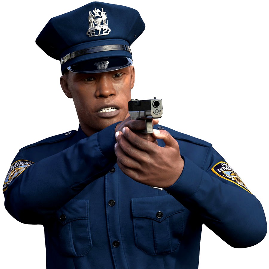 African American NYPD Police Officer Aiming Pose Fur