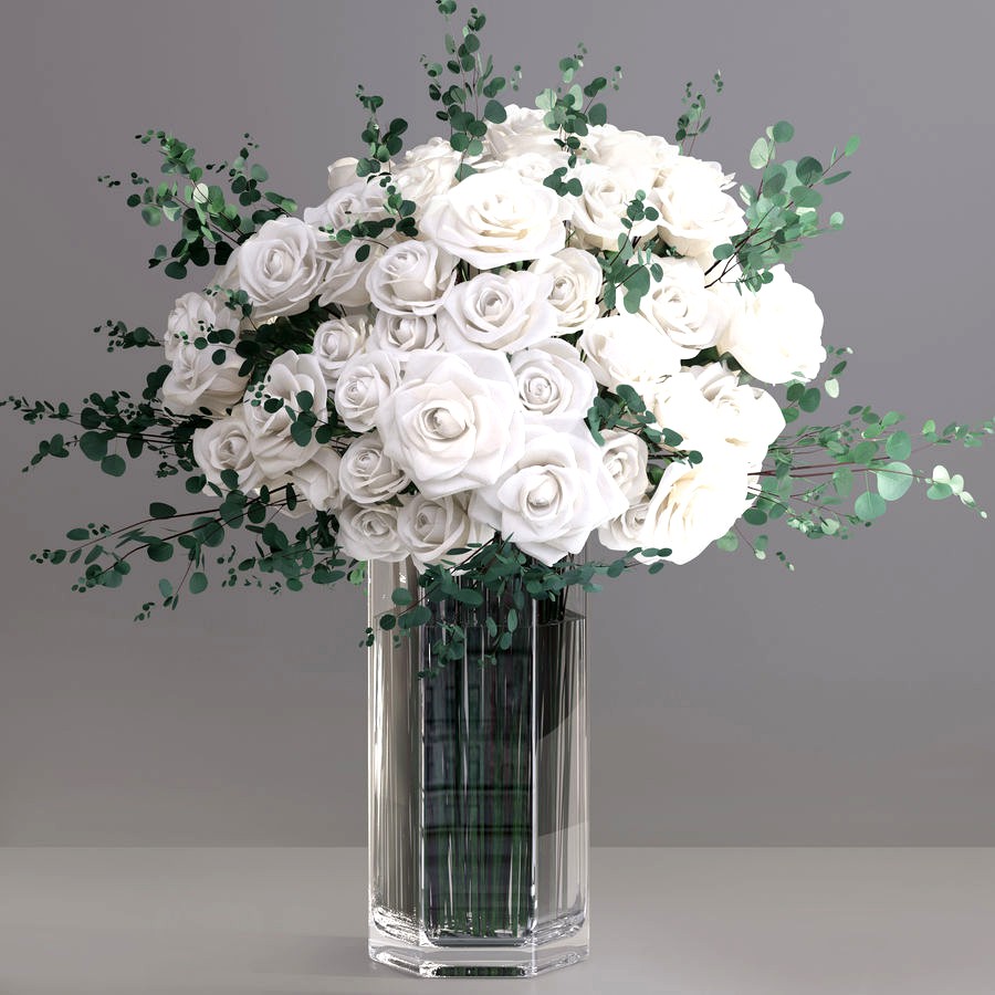Realistic White French Roses Vase